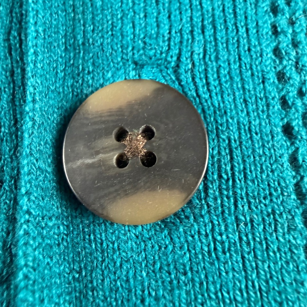 J. Jill Poncho Sweater Womens S-L Teal Blue Button Front Pointelle Knit Wool Bld - Picture 2 of 4